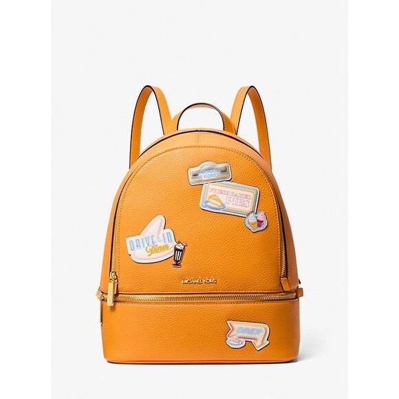 New Michael Kors Rhea Medium Embellished Backpack Pop Orange - Picture 4 of 5